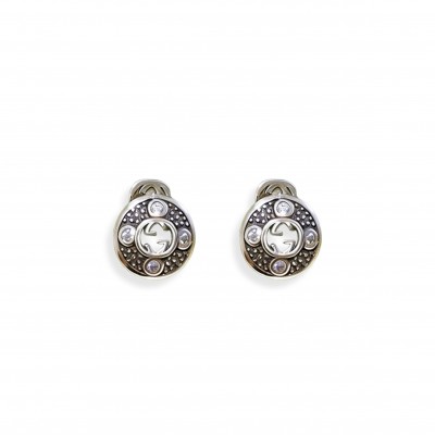 GUCCI DOUBLE C SILVER ROUND BUTTON EARRINGS 